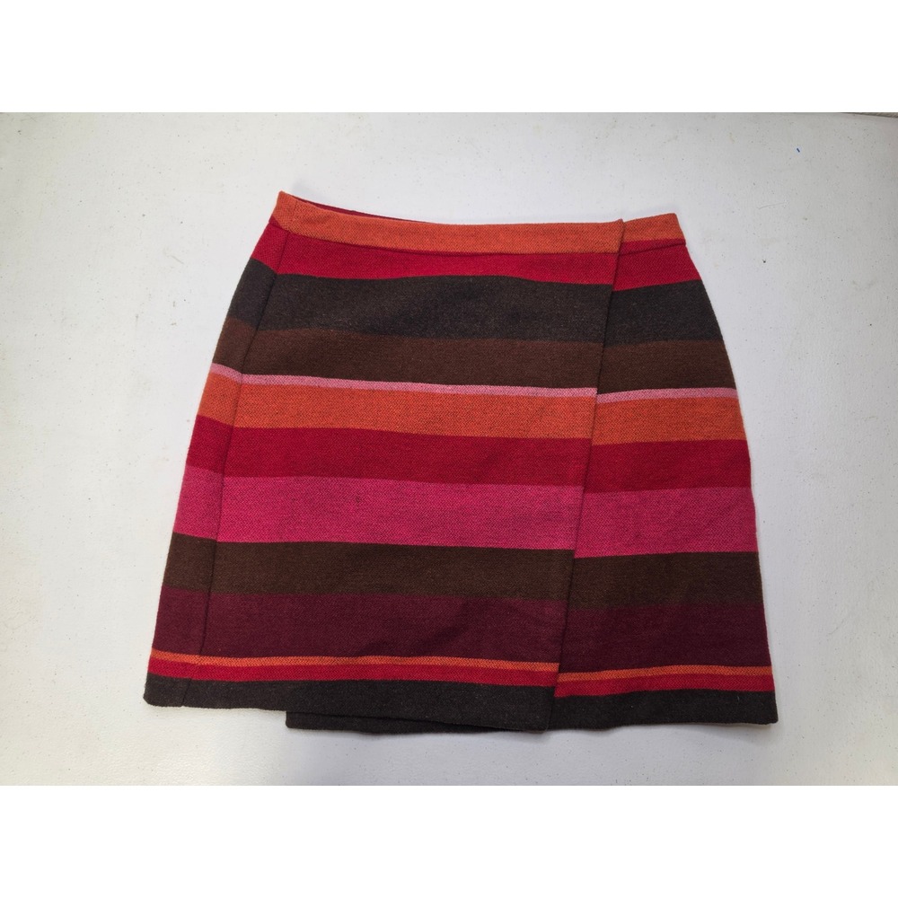 Loft Womens Red Pink Striped Wool Blend Faux Wrap Mini Skirt Size 4